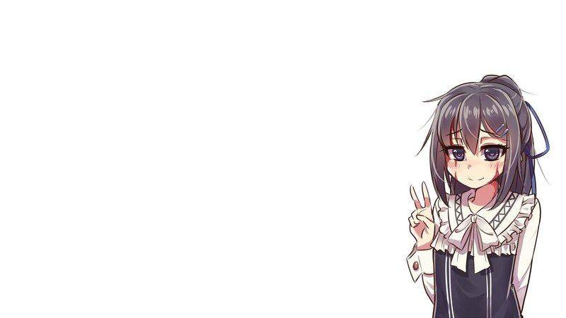 Anime Girl Making Peace Sign — White, Neutral