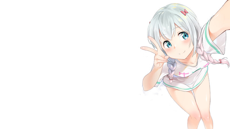 Anime Girl Making Peace Sign — White, Playful, Silver Hair