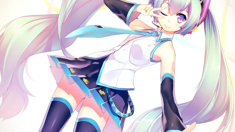 Anime Girl Making Peace Sign — White, Playful