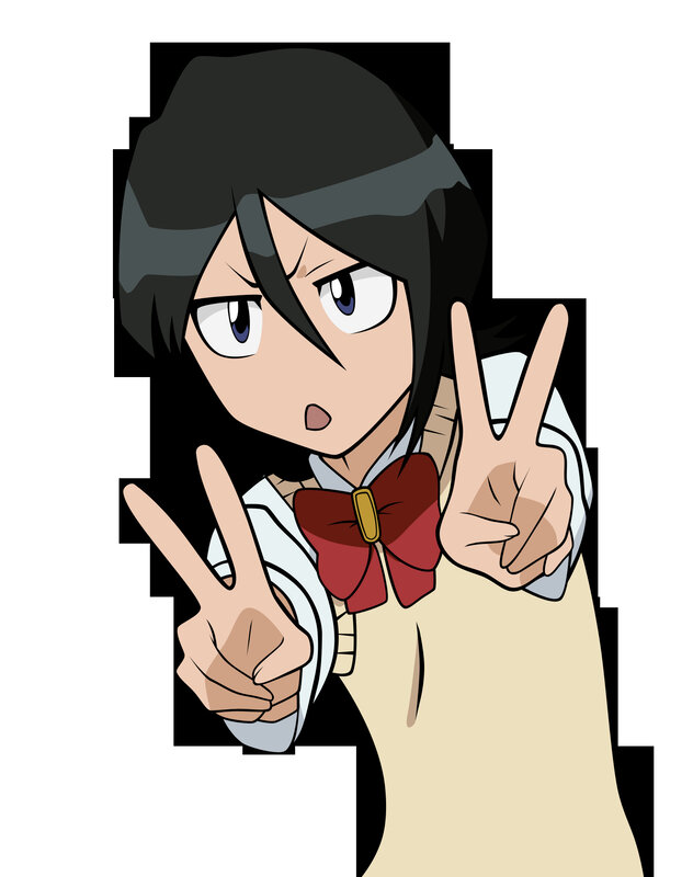 Anime Girl Making Peace Signs — Black