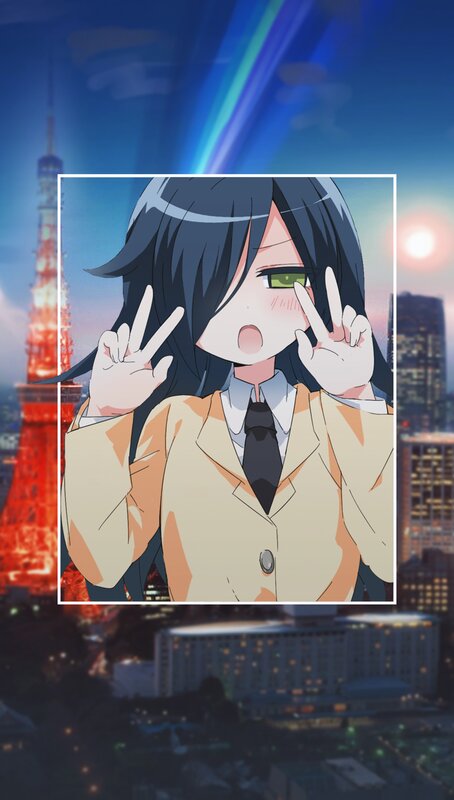 Anime Girl Making Peace Signs — Blue, Dramatic, Sunset