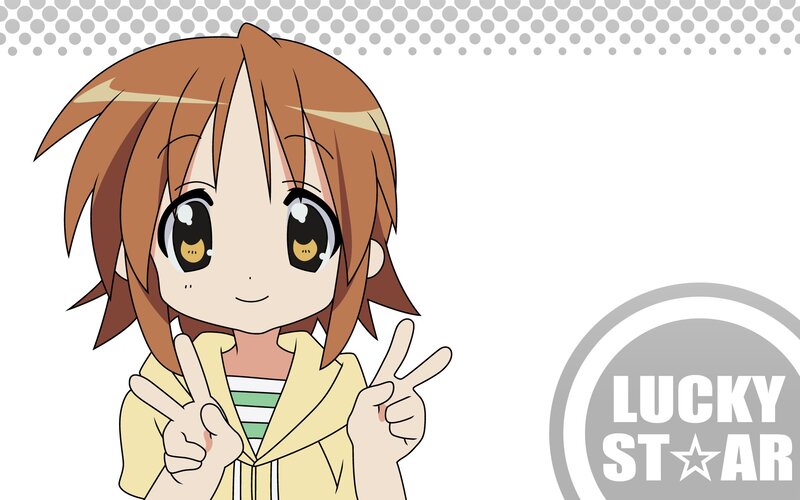 Anime Girl Making Peace Signs — Brown, Cheerful, Peace Sign