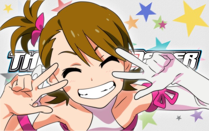 Anime Girl Making Peace Signs — Brown, Playful, Stars