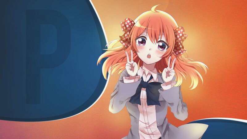Anime Girl Making Peace Signs — Orange
