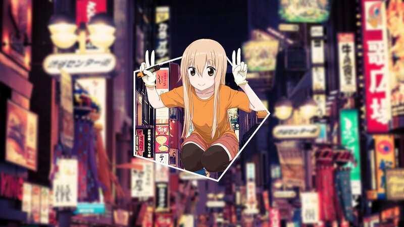 Anime Girl Making Peace Signs — Orange, Vibrant
