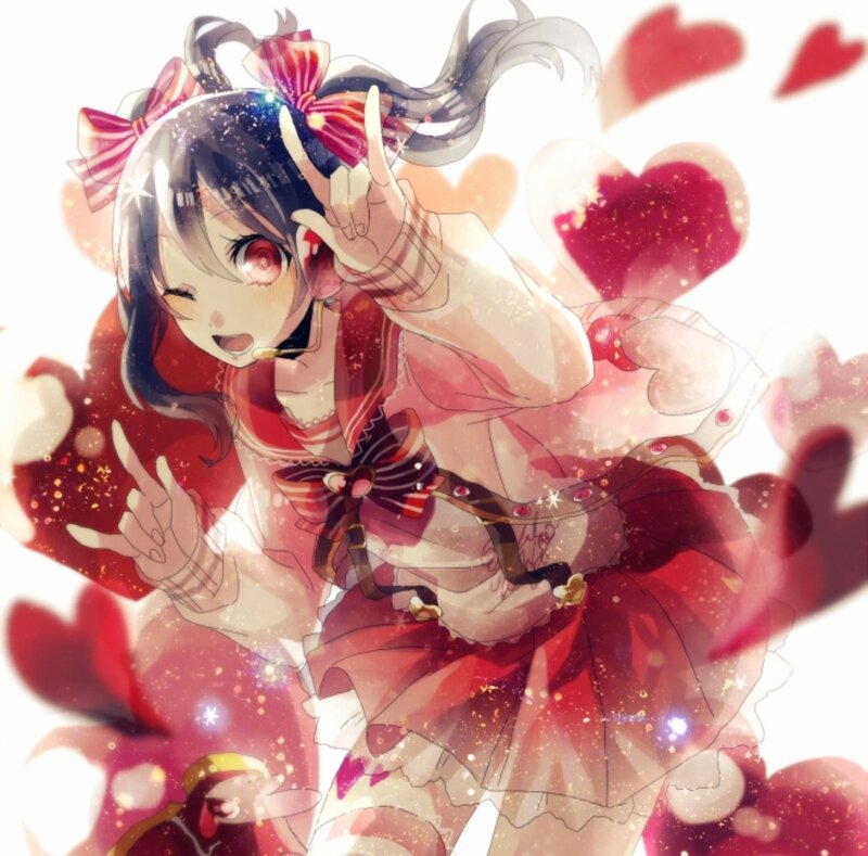 Anime Girl Making Peace Signs — Red, Energetic