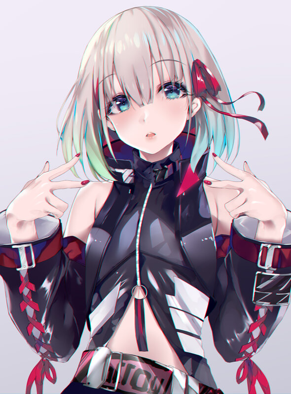 Anime Girl Making Peace Signs — White, Playful, Digital Art