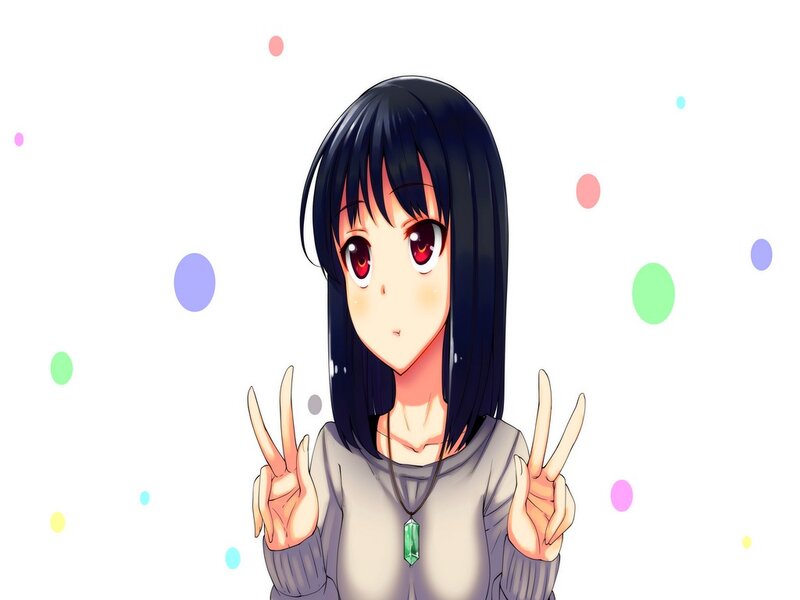Anime Girl Making Peace Signs — White
