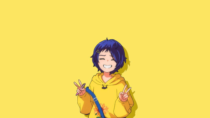 Anime Girl Making Peace Signs — Yellow, Cheerful, Peace Sign