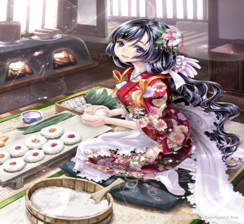 Anime Girl Making Rice Balls — Red