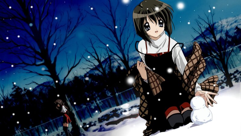 Anime Girl Making Snowman
