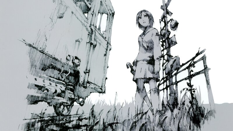 anime girl near train wreckage