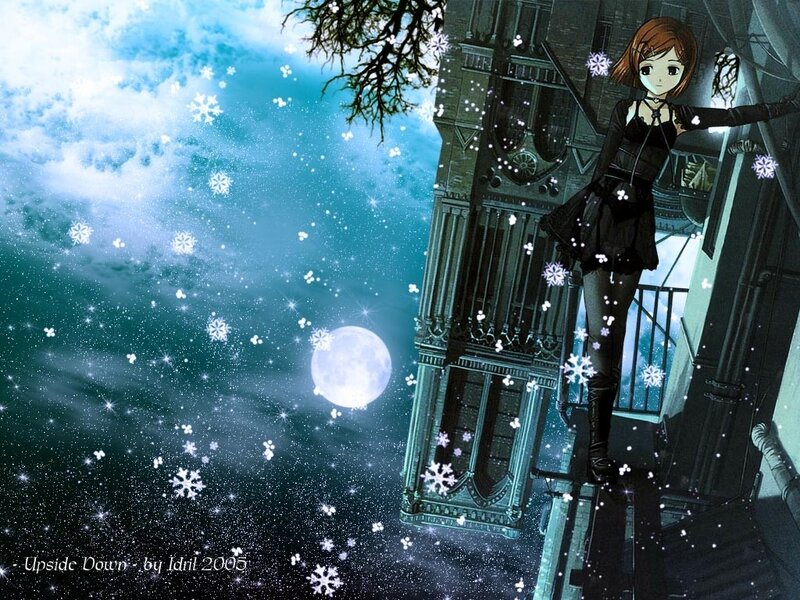 anime girl on a balcony at night