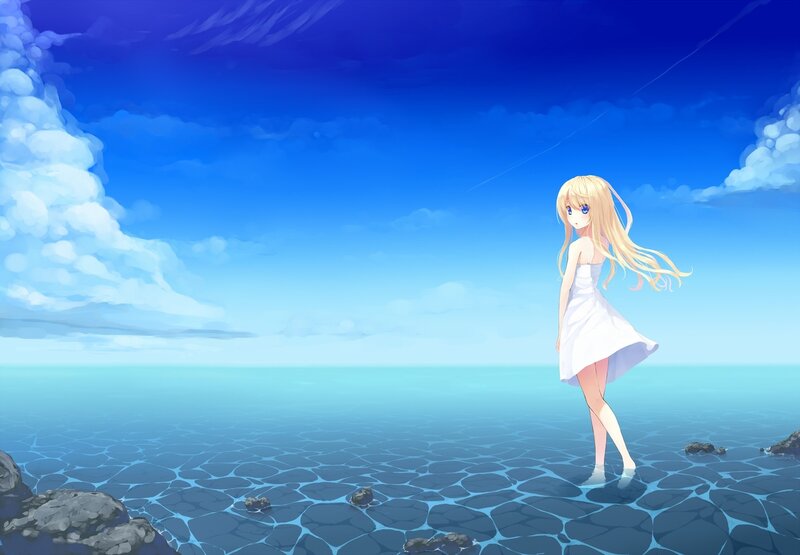 Anime girl on a beach