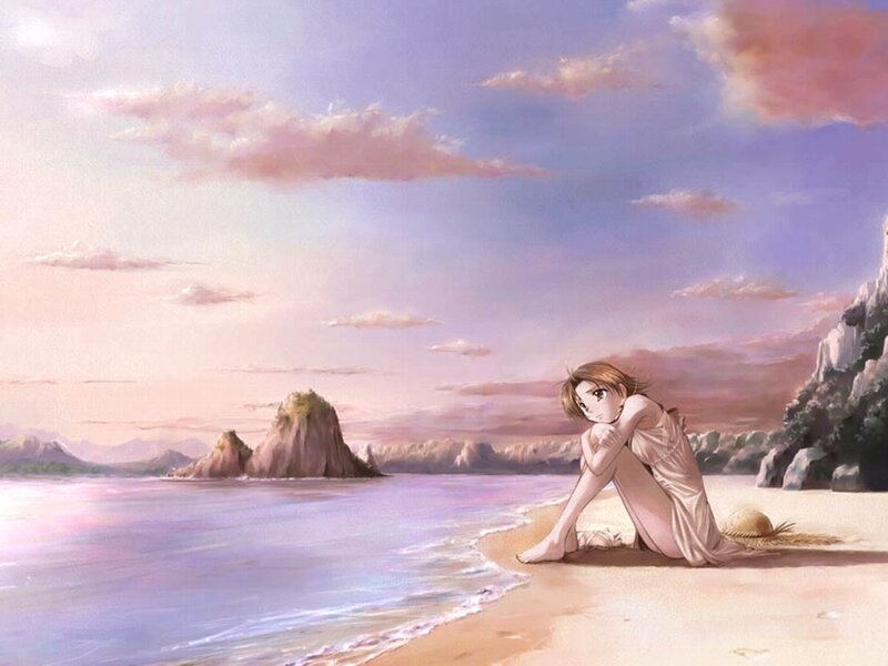 Anime girl on a beach