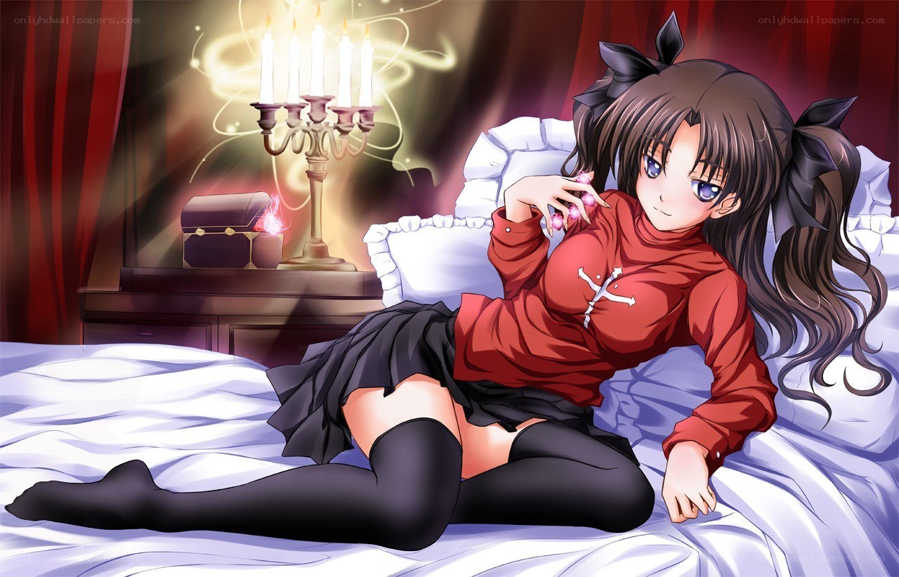 anime girl on a bed