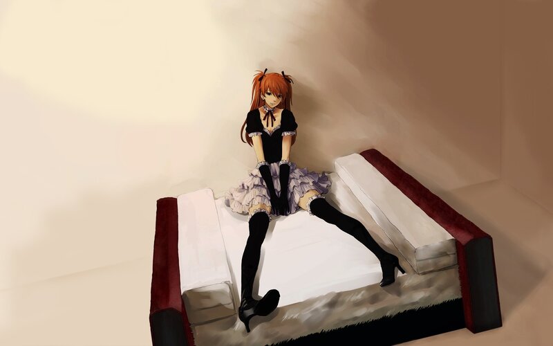 Anime Girl on a Bed — White, Calm