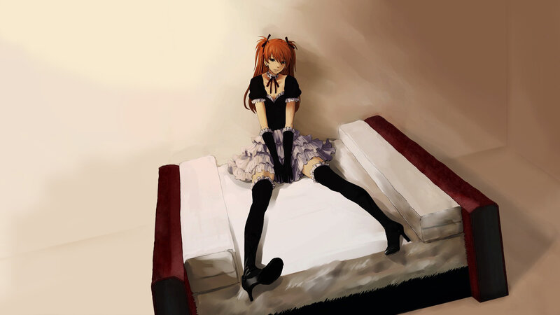 Anime Girl on a Bed — White