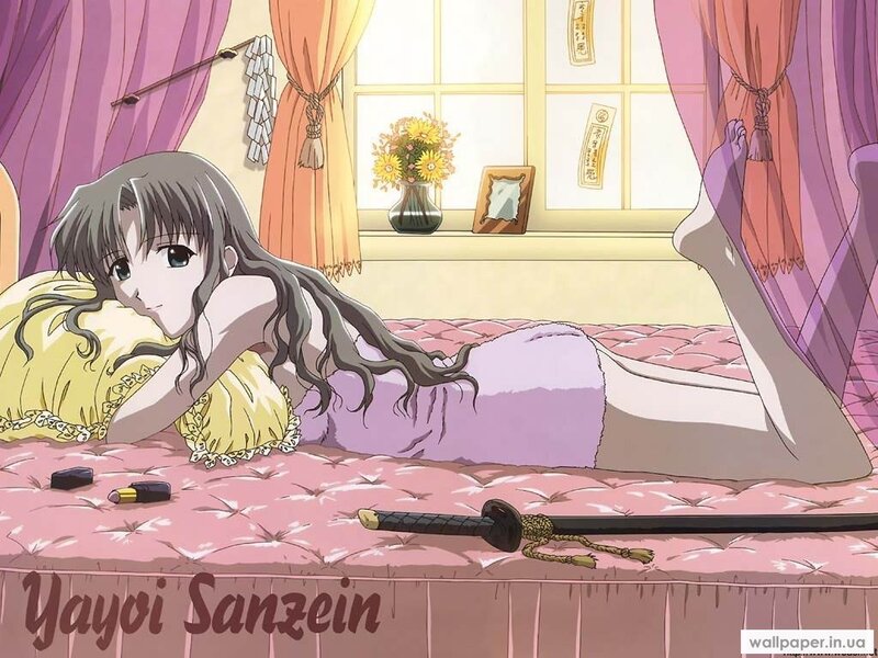 Anime girl on a bed with sword
