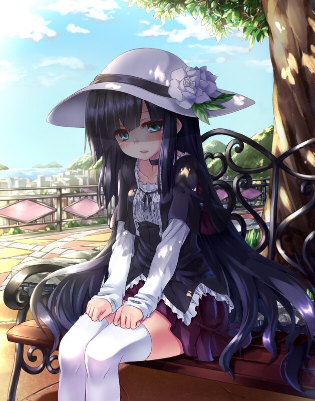 Anime girl on a bench