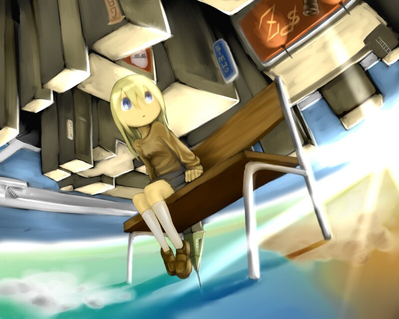 anime girl on a bench