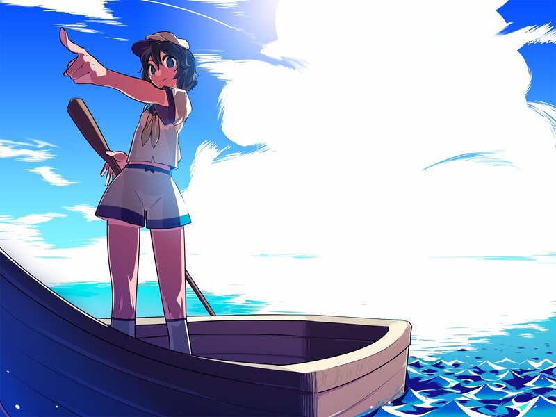 Anime girl on a boat