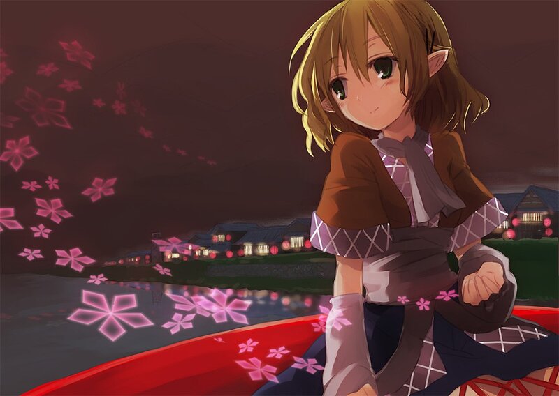 anime girl on a boat at night