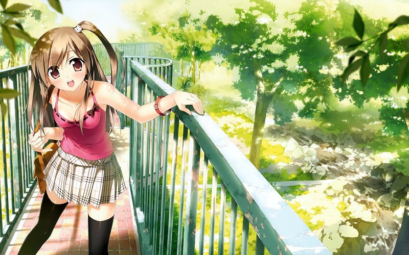 Anime girl on a bridge