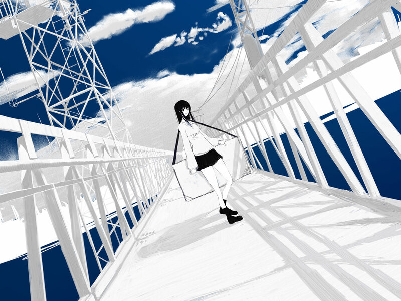 anime girl on a bridge
