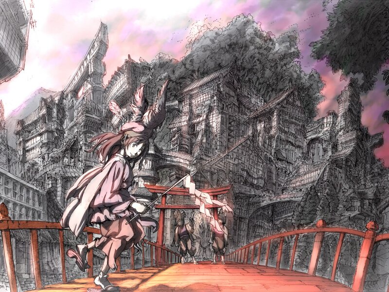 Anime girl on a bridge