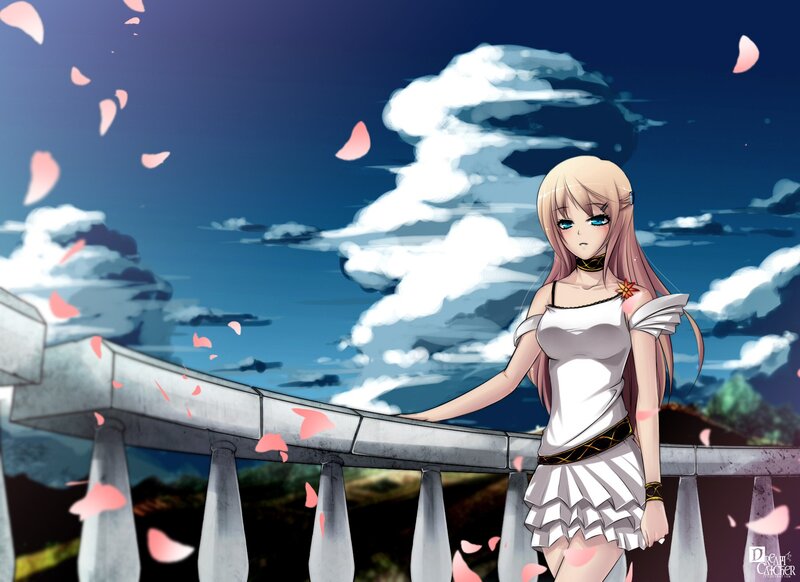 anime girl on a bridge