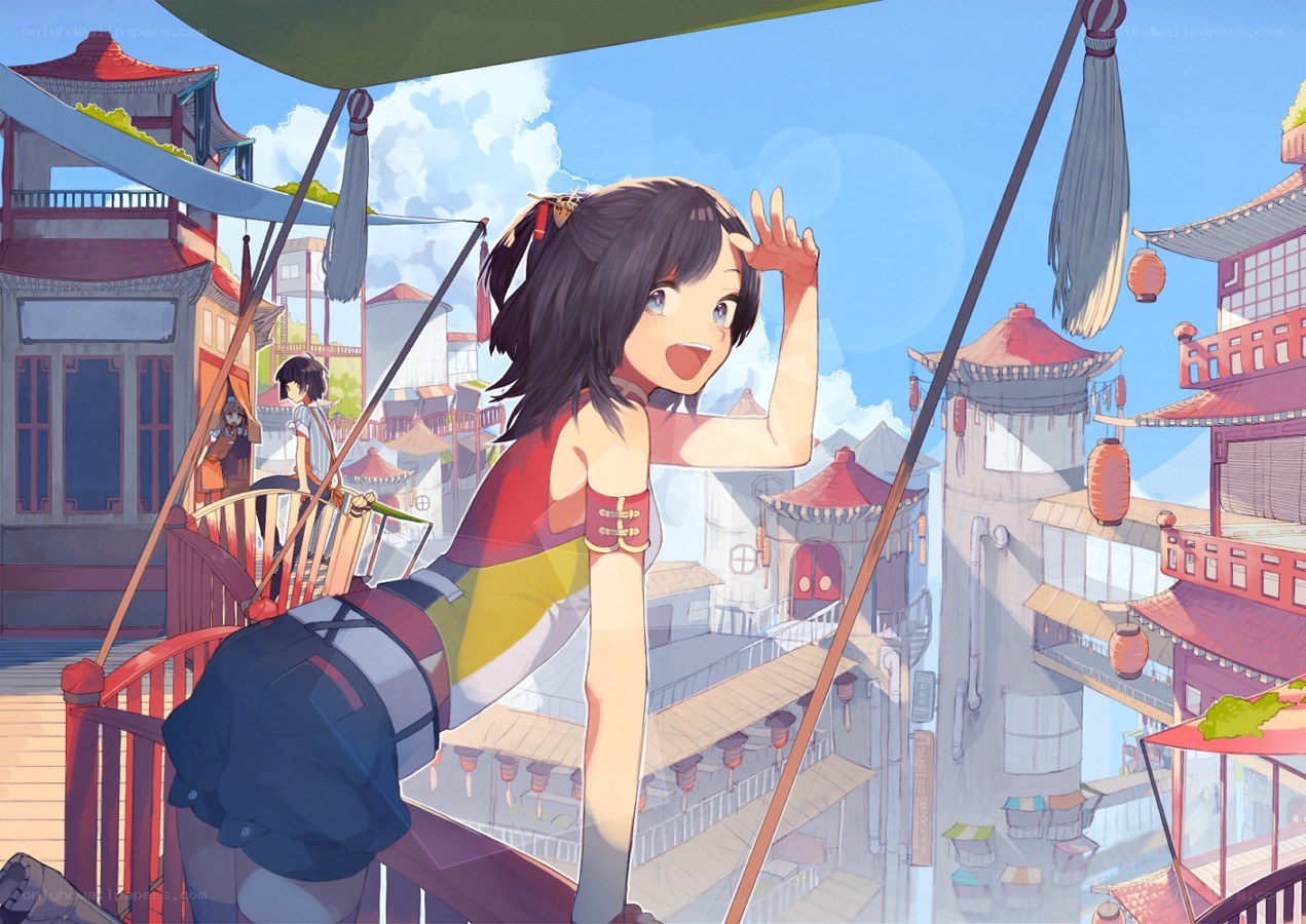 anime girl on a bridge