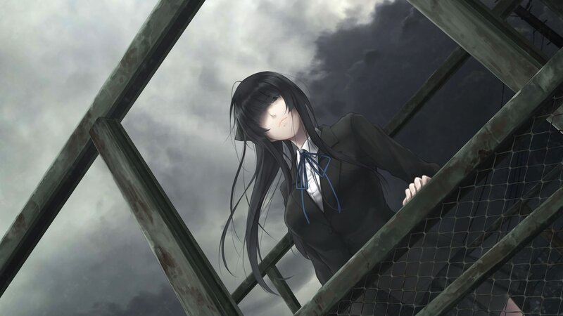 anime girl on a bridge