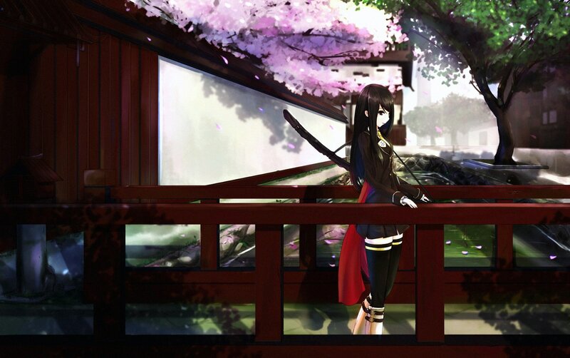 anime girl on a bridge