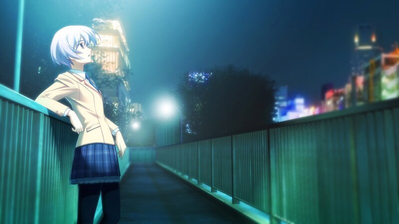 anime girl on a bridge at night