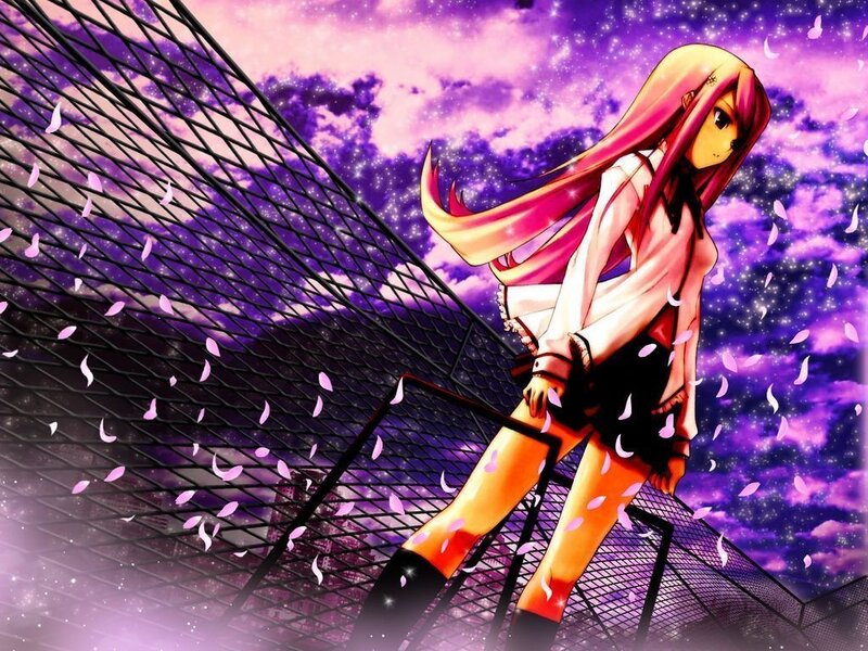 anime girl on a bridge at night