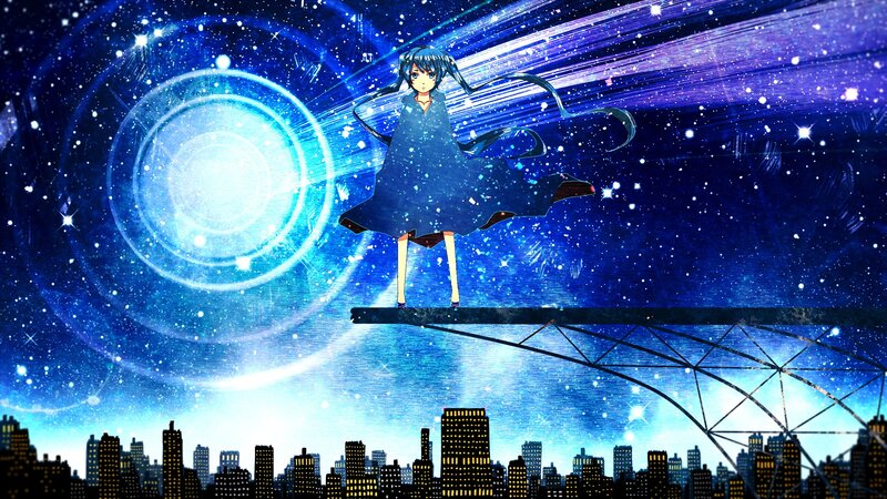 anime girl on a bridge at night