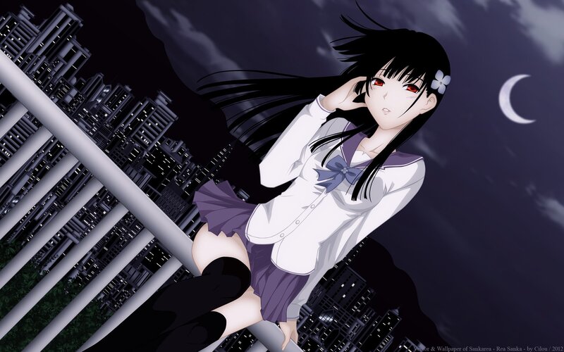 Anime girl on a bridge at night
