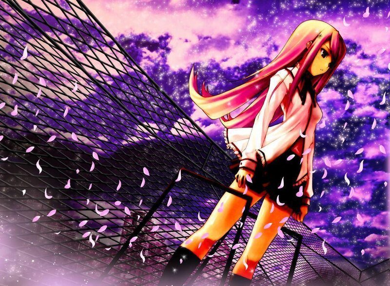 anime girl on a bridge at night