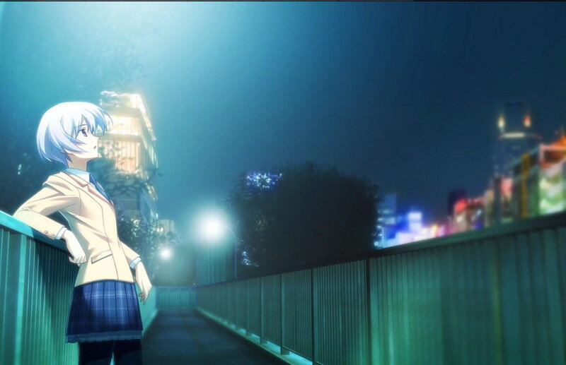 anime girl on a bridge at night