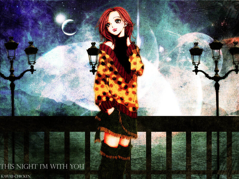 Anime girl on a bridge at night