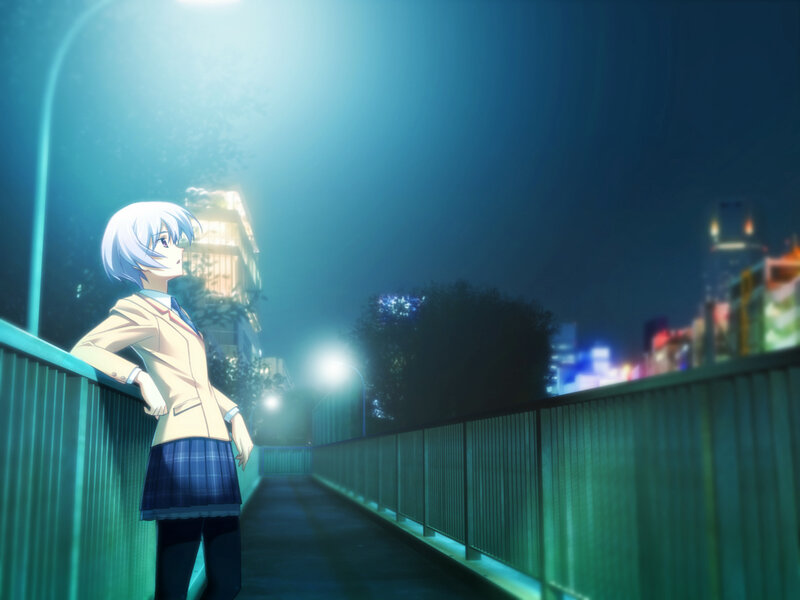 anime girl on a bridge at night