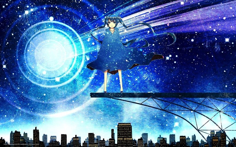 Anime girl on a bridge at night