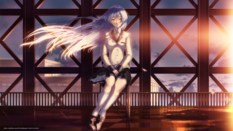 Anime girl on a bridge at sunset
