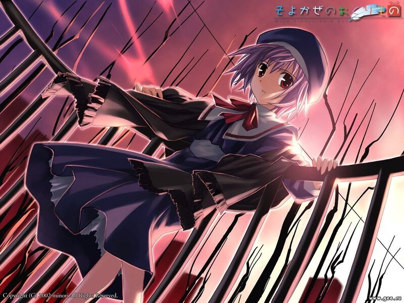 Anime girl on a bridge at sunset