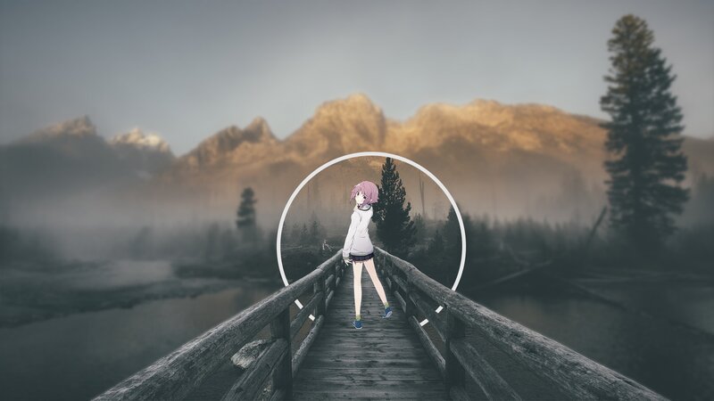 Anime Girl on a Bridge — Gray