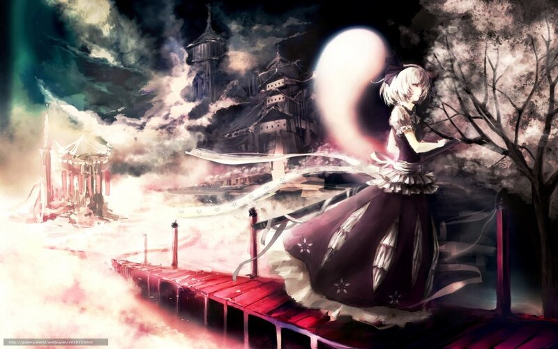 Anime Girl on a Bridge — Purple, Dramatic, Night, Digital Art