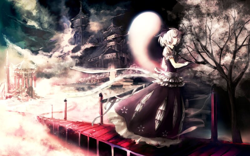 Anime Girl on a Bridge — Purple, Dramatic, Night