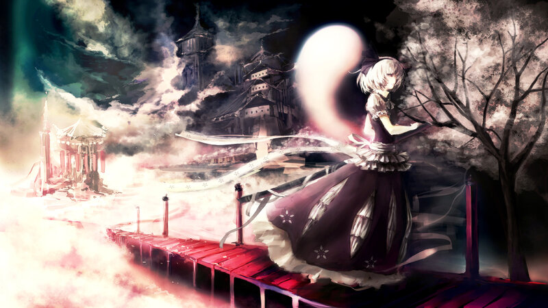Anime Girl on a Bridge — Purple, Dramatic