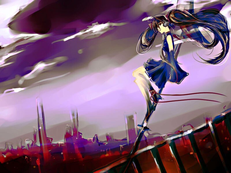 Anime Girl on a Bridge — Purple